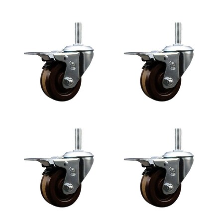Service Caster 3 Inch High Temp Phenolic 34 Inch Stem Caster Set with Total Lock Brake SCC-TSTTL20S314-PHRHT-34212-4